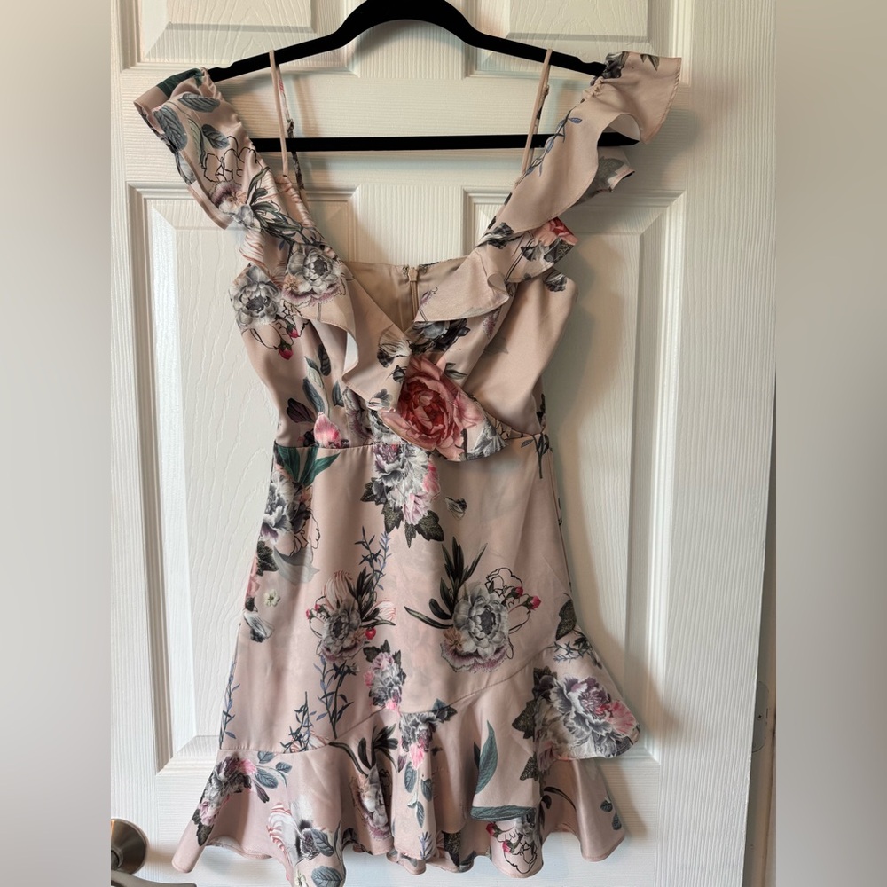 MAJORELLE Pink Tan Ruffled Mini Dress